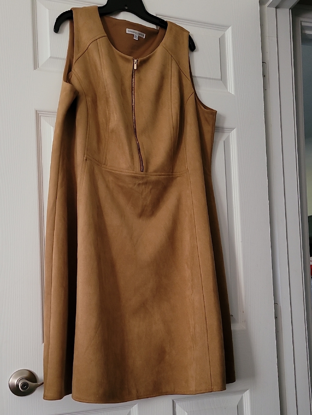 Camel Faux Suede Zip-Front A-Line Dress